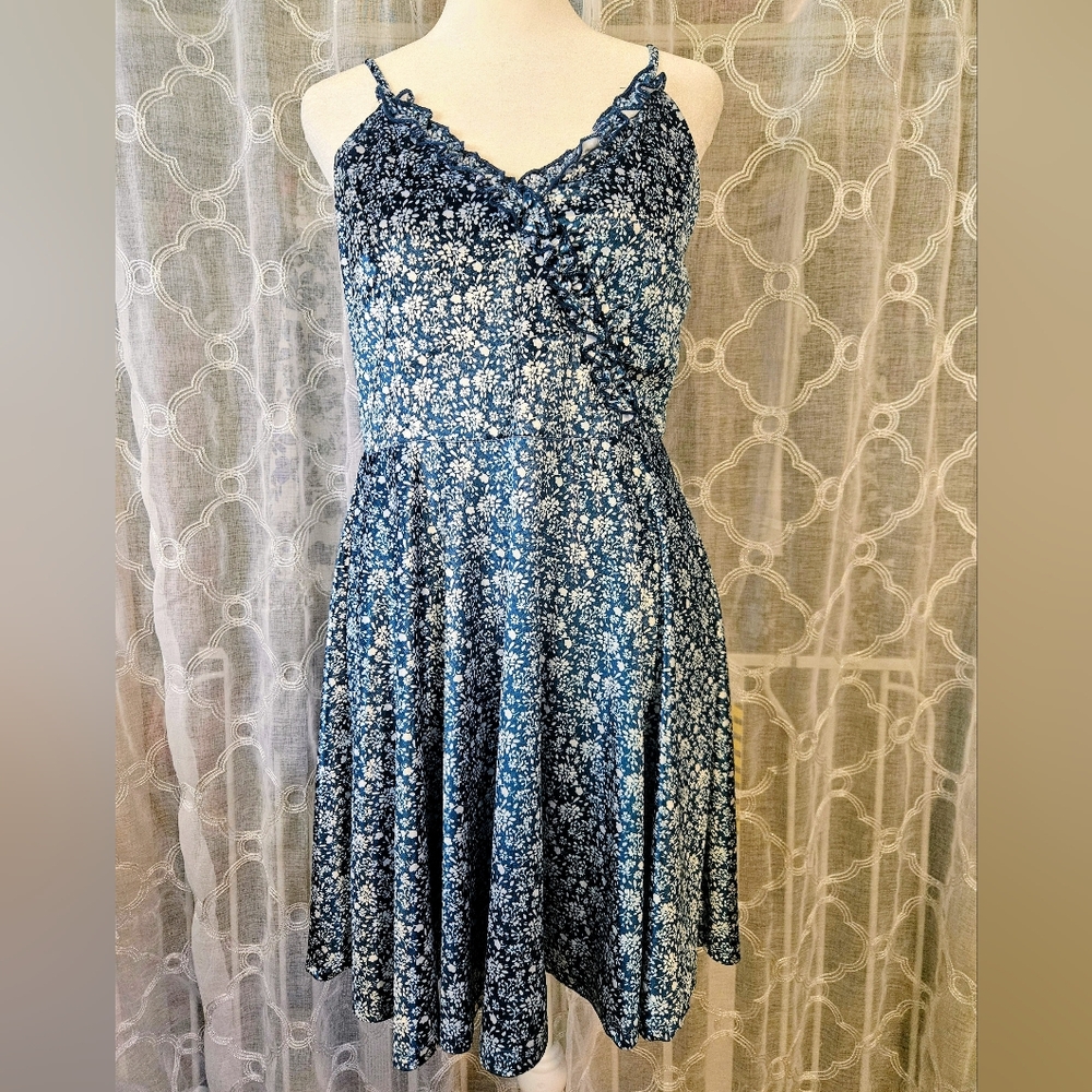 Miami Blue Floral Sundress with Ruffle Trim Size XL